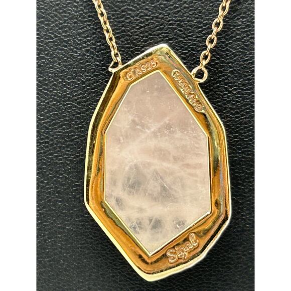 Vintage Signed SIGAL Marked 925 Gold Tone and Rose Quartz Necklace - Picture 4 of 8